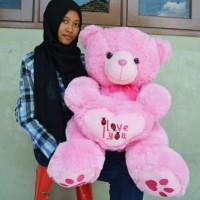 Jual BONEKA TEDDY BEAR / BONEKA BERUANG BESAR PINK I LOVE YOU 80CM Murah