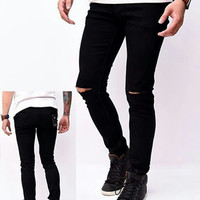 Jual Black knee Ripped Jeans Celana Jeans sobek Pria Murah