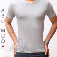 Baju kaos pria cowok vneck polos casual premium bagus murah abu muda