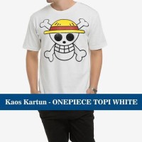Jual Kaos Distro Baju T-Shirt Murah Anime Film Kartun One Piece Topi Putih Murah