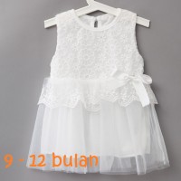 Jual Dress bayi baju bayi perempuan impor renda pita 9 - 12 bulan putih Murah
