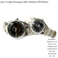 jam tangan branded couple alba stainless old hitam fullset