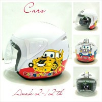 Helm Anak Retro Kaca NTC Motif Cars Putih SNI