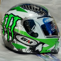 Helm GM Airborne Full Visor White Green Airbone Fullface