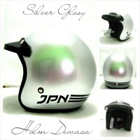 Helm Retro Klasik JPN ARC Silver Glosi Pakai Pet Hitam