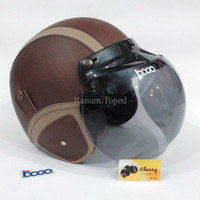 Jual Helm Bogo Retro Kulit Warna Coklat Garis Krem Klasik Sudah Sni HBCL MT Murah