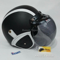 Jual Helm Bogo Retro Kulit Warna Hitam Garis Putih Klasik Sudah Sni HBCL MT Murah