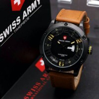 Jam Tangan Murah Pria Swiss Army Original Day Date Leather Brown