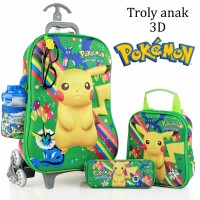Jual Tas Trolley Anak Pokemon Kaca Mata+Led 3D 5in1 Set Murah