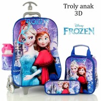 Jual Tas Trolley Anak Frozen Kaca Mata+Led 3D 5in1 Set Murah