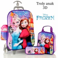 Jual Tas Trolley Anak Frozen Kaca Mata+Led 3D 5in1 Set Murah