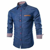 kemeja pria denim list flanel