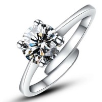 Cincin Diamond Zirconia, Tunangan, Ukuran Flexibel,Platinum plated