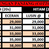 DAFTAR RINCIAN HARGA KAOS POLOS LENGAN PANJANG COTTON COMBED 20s