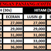 DAFTAR RINCIAN HARGA KAOS POLOS LENGAN PANJANG COTTON COMBED 30s
