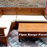 Kursi Tamu Sudut Letter L Minimalis + Busa Bantalan Mebel Jati Jepara