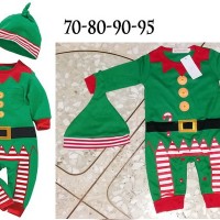 Jual set romper santa elf hijau jumper christmas natal baju anak bayi laki Murah