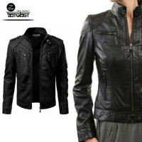 Jual ZEITGEIST COUPLE FAUX LEATHER BLACK BIKER JAKET KULIT SINTETIS