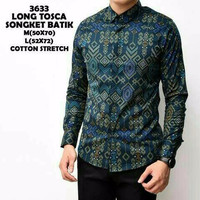 Baju Kemeja Pria Tangan Panjang Batik Songket Hijau Tosca Cotton Premi
