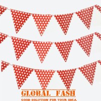 Jual bunting flag segitiga polkadot / bunting flag polkadot merah Murah