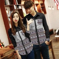 Baju Kemeja Couple Batik Kain Songket Hitam Lengan Panjang