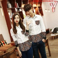Baju Kemeja Couple Batik Kain Songket Putih Lengan Panjang