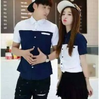 Kemeja NP biru putih couple | baju lengan panjang | couple murah