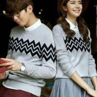 Sweater Zigzag abu couple | baju couple lengan panjang | couple murah