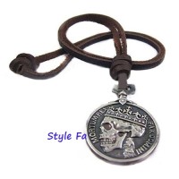 Jual Vintage Silver Skull Pendant Leathaer Neklace Kalung Tali Pria Keren Murah