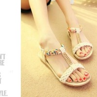Jual Sendal flat kepang cream | Sepatu Wanita | Sandal Wanita | Sandal Flat Murah