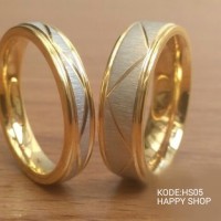 Jual cincin couple gold garis unik HS05 anti pudar bahan titanium asli Murah