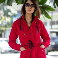 Jaket Parka Wanita Jacket Blessher Merah Kupluk Kanvas Canvas Murah