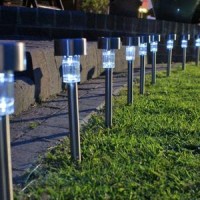 Lampu taman tancap stainless 1 LED 37 cm solar power tenaga surya