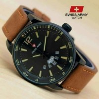 JAM TANGAN,SWISS ARMY PRIA TANGGAL/HARI AKTIF,TALI WARNA COKLAT MUDA