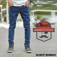 Jual GROSIR CELANA JEANS PRIA KICK DENIM SLIM FIT BIRU TUA MUDA KEREN / BIO Murah