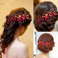 Aksesoris Sanggul Pesta Merah l Hiasan Rambut Pengantin - ARP 001