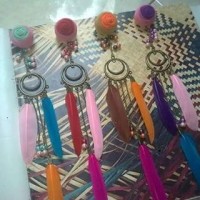ANTING BULU bros jilbab anting hijab bulu ayam angsa polka merak asli