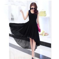 Jual Dress Panjang Wanita Chiffon Dovetail Style Terbaru HItam Murah
