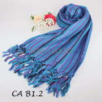 TERBATAS Pashmina hijab jilbab kerudung hijau biru garis motif murah T