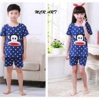 Baju Tidur Piyama Setelan Pendek Anak Cewek Perempuan Lucu -Polka Navy