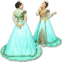 GAUN KEBAYA PENGANTIN MODERN EKOR PANJANG MINT MUSLIM