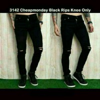 Jual celana jeans slimfit sobek sobek hitam Murah