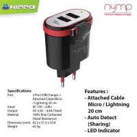 Jual Hippo Nymp 2Ports 4.4A Charger + Kabel Micro Built in (SP) Murah