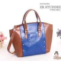 Jual Tas Wanita ZR Studded Tote - Biru Coklat Murah