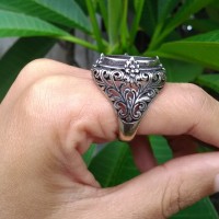 emban cincin perak 925 ukir krangcang 4cakar bunga
