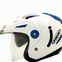 Helm INK T1 2D Putih Biru Half Face Solid Double Visor