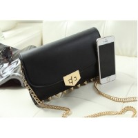 TAS WANITA HITAM RANTAI EMAS LOCK CANTIK PERGI PESTA IMPOR SELEMPANG
