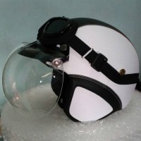 Helm Bogo Retro Klasik Putih Hitam Kaca Original + kacamata