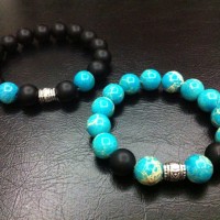 Gelang Couple Blue Sea Sediment Jasper x Blackstone 10 mm