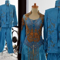Kebaya Pengantin ekor couple nikah biru mewah set lengkap terbaru